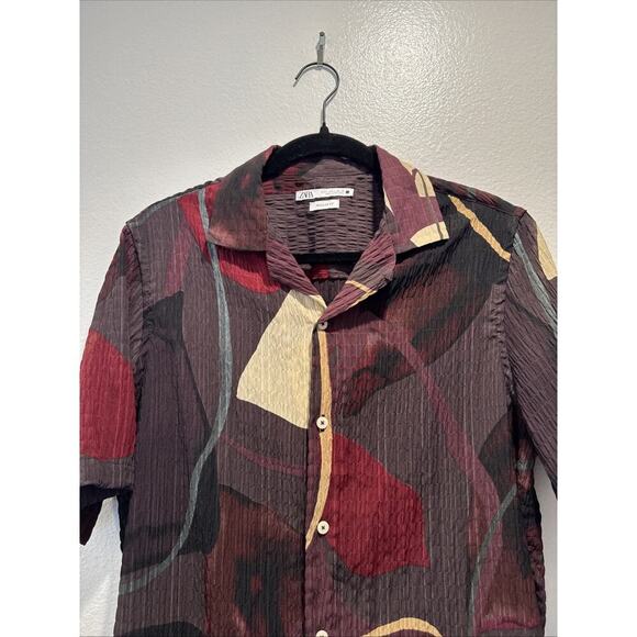 Zara Short Sleeve Shirt Men’s Size Small Artsy Lightweight Regular Fit Textured - Picture 2 of 7